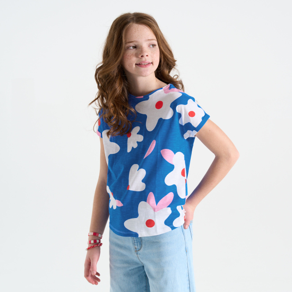 T-shirt manches courtes imprimé bleu Fille