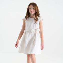 Robe chic uni fleurs en détail blanc Fille