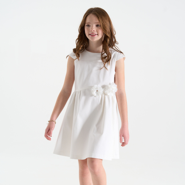 Robe chic uni fleurs en détail blanc Fille