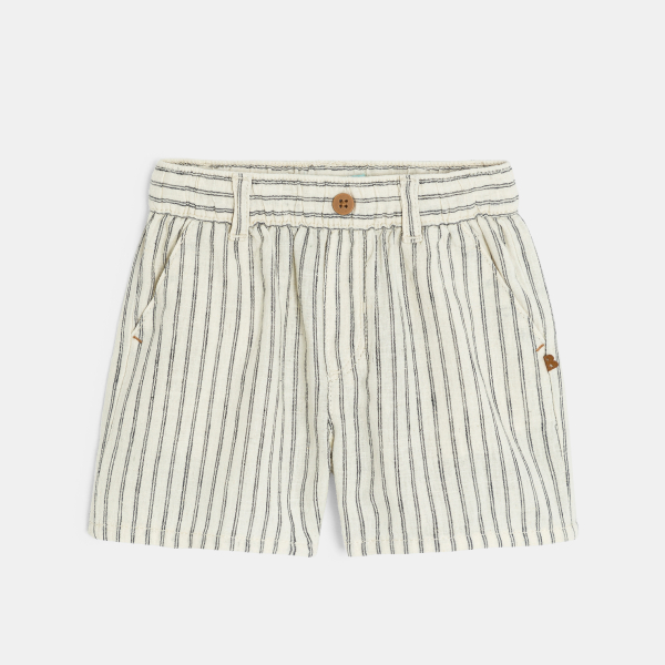 Short esprit lin rayé blanc bébé garçon