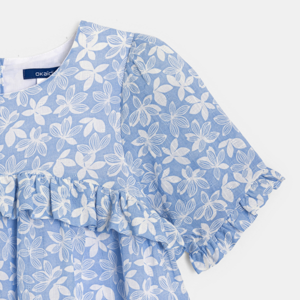 Robe volantée imprimée bleu Fille