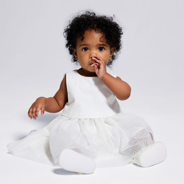 Robe chic 2 en 1 dentelle blanc bébé fille