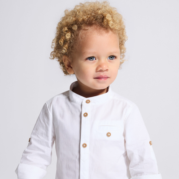 Chemise liquette coton fantaisie blanc bébé garçon