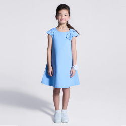 Robe chic unie nœud épaule bleu Fille