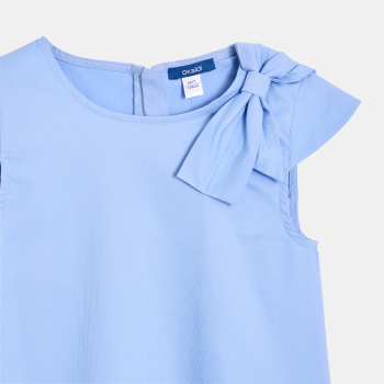 Robe chic unie nœud épaule bleu Fille