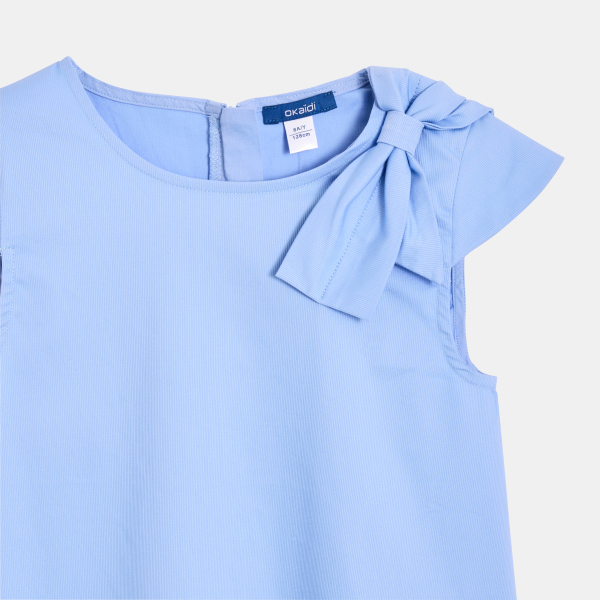 Robe chic unie nœud épaule bleu Fille
