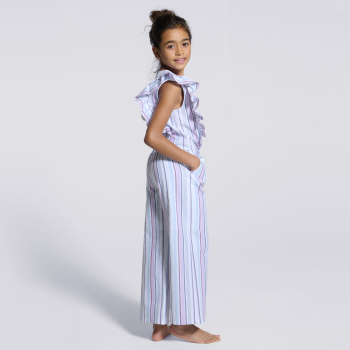 Pantalon large rayé mauve Fille