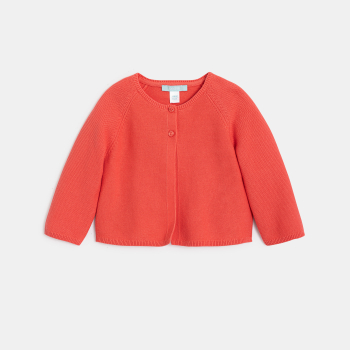 Gilet tricot à revers rose bébé fille