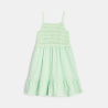 Robe à bretelles détail crochet et volant vert Fille