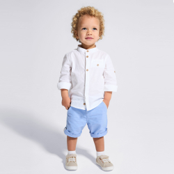 Short chic esprit lin bleu clair bébé garçon
