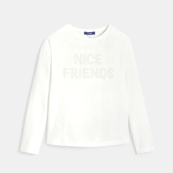 T-shirt manches longues message sequins blanc Fille