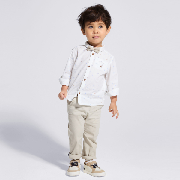 Chemise imprimée manches longues retroussables blanc bébé garçon