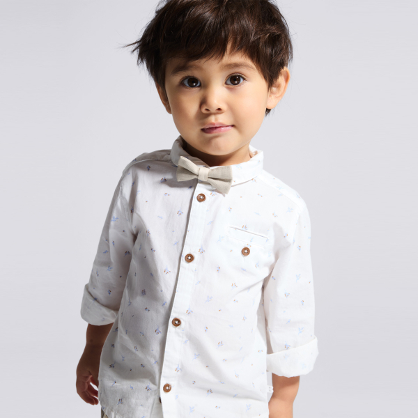 Chemise imprimée manches longues retroussables blanc bébé garçon