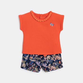 T-shirt jersey et short imprimé orange bébé fille