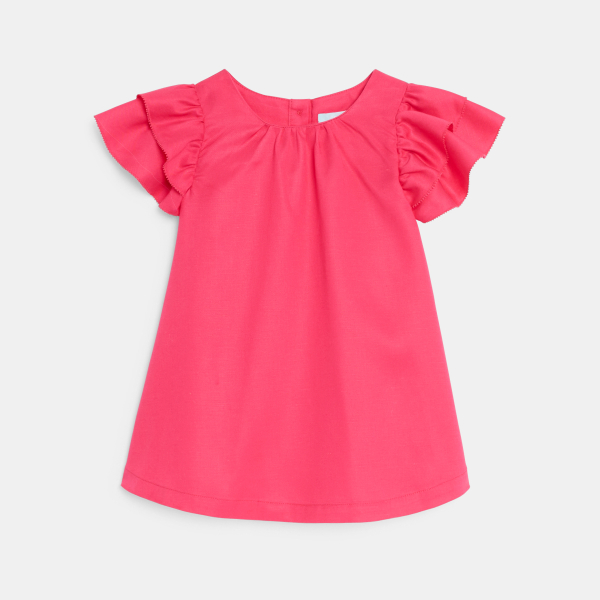 Robe manches volantées rose bébé fille
