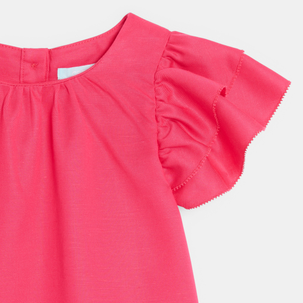 Robe manches volantées rose bébé fille