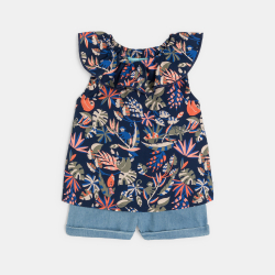 Blouse col volanté et short...