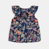Blouse col volanté et short denim léger bleu bébé fille