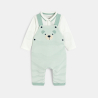 Salopette longue coton fantaisie rayé et body vert bébé garçon