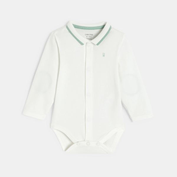 Salopette longue coton fantaisie rayé et body vert bébé garçon