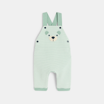 Salopette longue coton fantaisie rayé et body vert bébé garçon