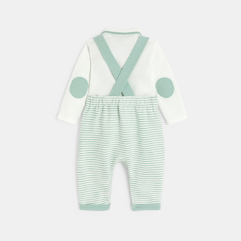Salopette longue coton fantaisie rayé et body vert bébé garçon