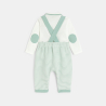 Salopette longue coton fantaisie rayé et body vert bébé garçon