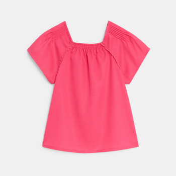 Blouse manches courtes unie rose Fille