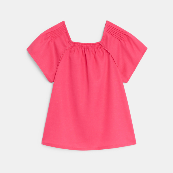 Blouse manches courtes unie rose Fille
