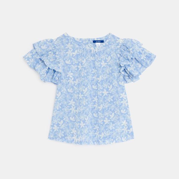Blouse imprimée à manches volantées bleu Fille