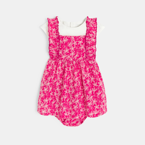 Robe fleurie et t-shirt rose bébé fille