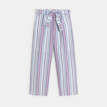 Pantalon large rayé mauve Fille
