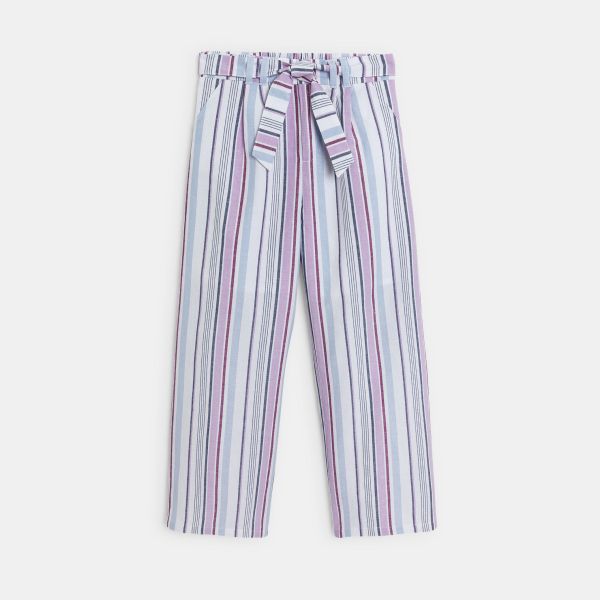 Pantalon large rayé mauve Fille