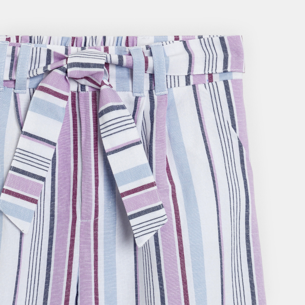Pantalon large rayé mauve Fille