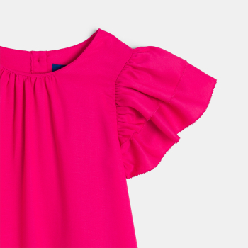 Robe unie à manches courtes volantées rose Fille