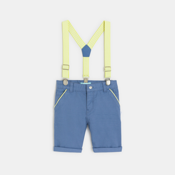 Bermuda à bretelles et t-shirt bleu bébé garçon
