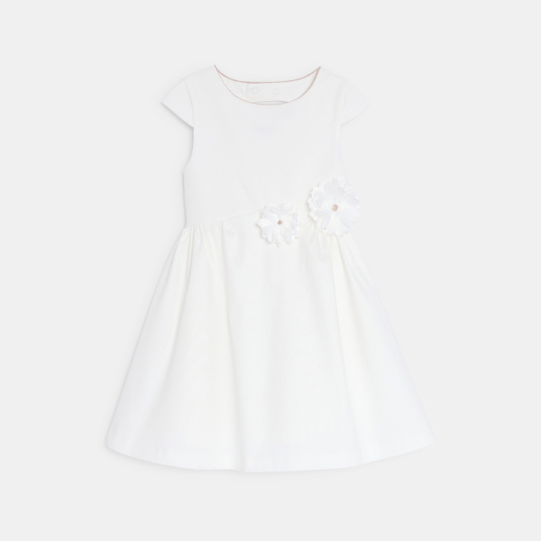 Robe chic uni fleurs en détail blanc Fille