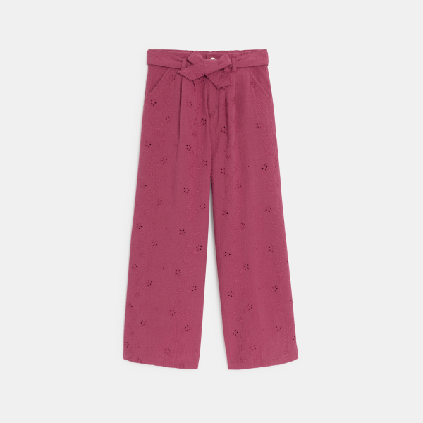 Pantalon large en broderie anglaise terre de sienne Fille
