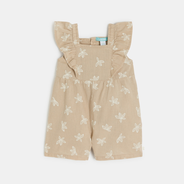 Combi courte lin et coton fleurie beige bébé fille