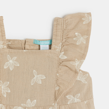 Combi courte lin et coton fleurie beige bébé fille