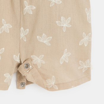 Combi courte lin et coton fleurie beige bébé fille