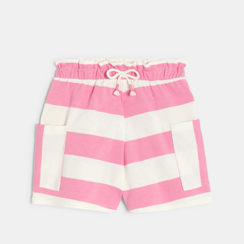 Short en jersey rayé rose Fille