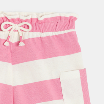Short en jersey rayé rose Fille