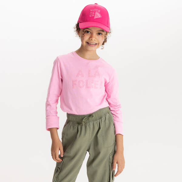 T-shirt manches longues message sequins rose Fille