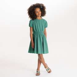 Robe unie manches courtes vert Fille