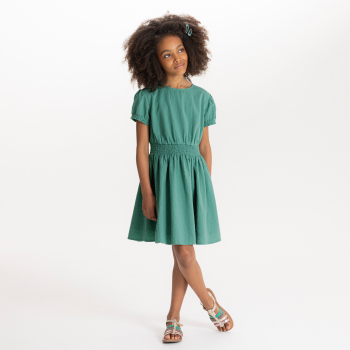 Robe unie manches courtes vert Fille
