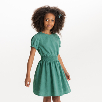 Robe unie manches courtes vert Fille