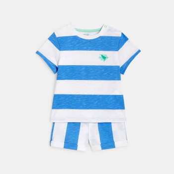 T-shirt et short rayures larges bleu bébé garçon