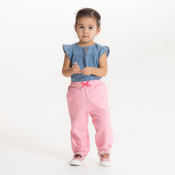 Pantalon taille élastique coton rayé rose bébé fille