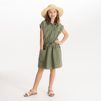 Robe-chemise manches courtes kaki Fille